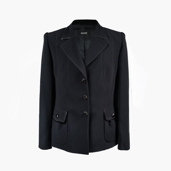 Basler Jackets & Blazers - BASLER Black Jacket with Patent Leather Trim